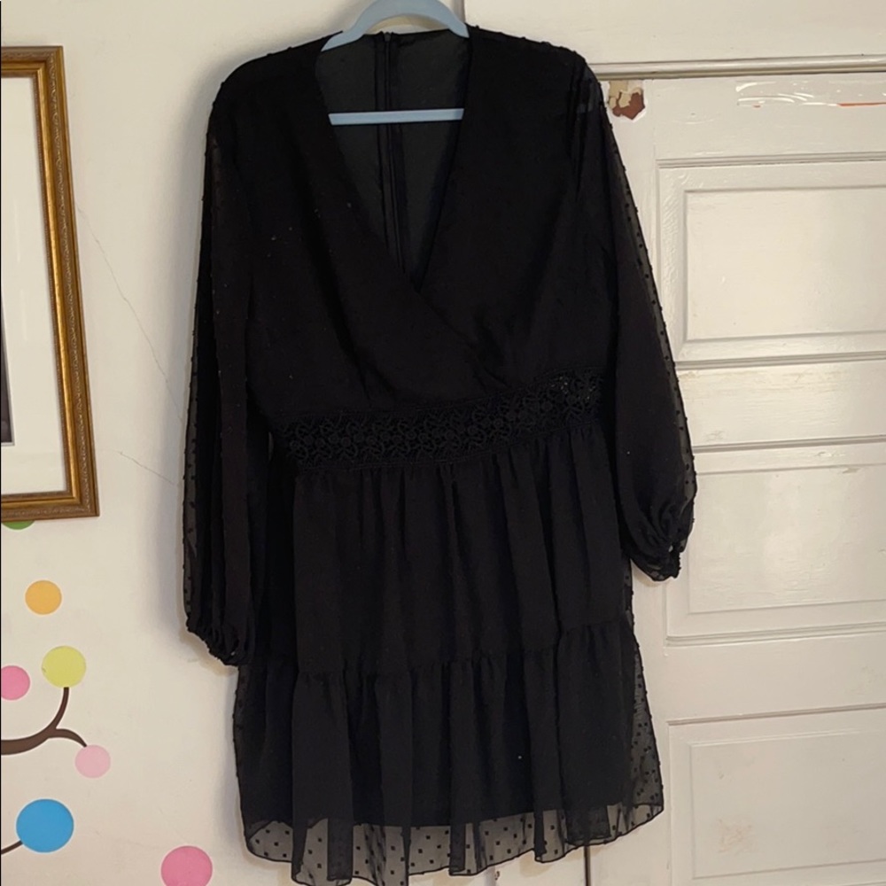 shein black polka dot mini dress with cutout